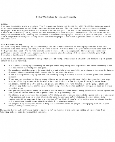 The Alpha Group Inc.&#039;s Safety Policy